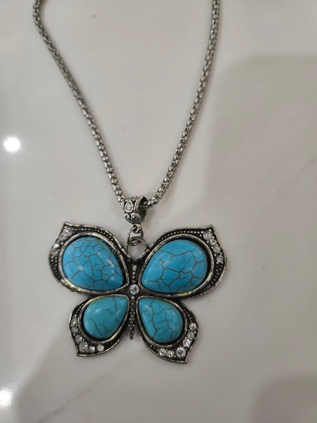 Butterfly Pendant Necklace Turquoise Colour image indicator(2)