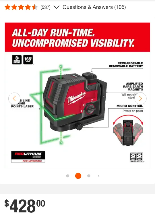 Milwaukee Green Cross Line & Plum Points Laser Level Combo image indicator(2)