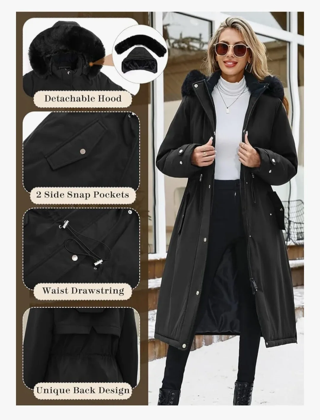 Women's Winter Long Puffer Coat - Black (Amazon)🥕 image indicator(5)