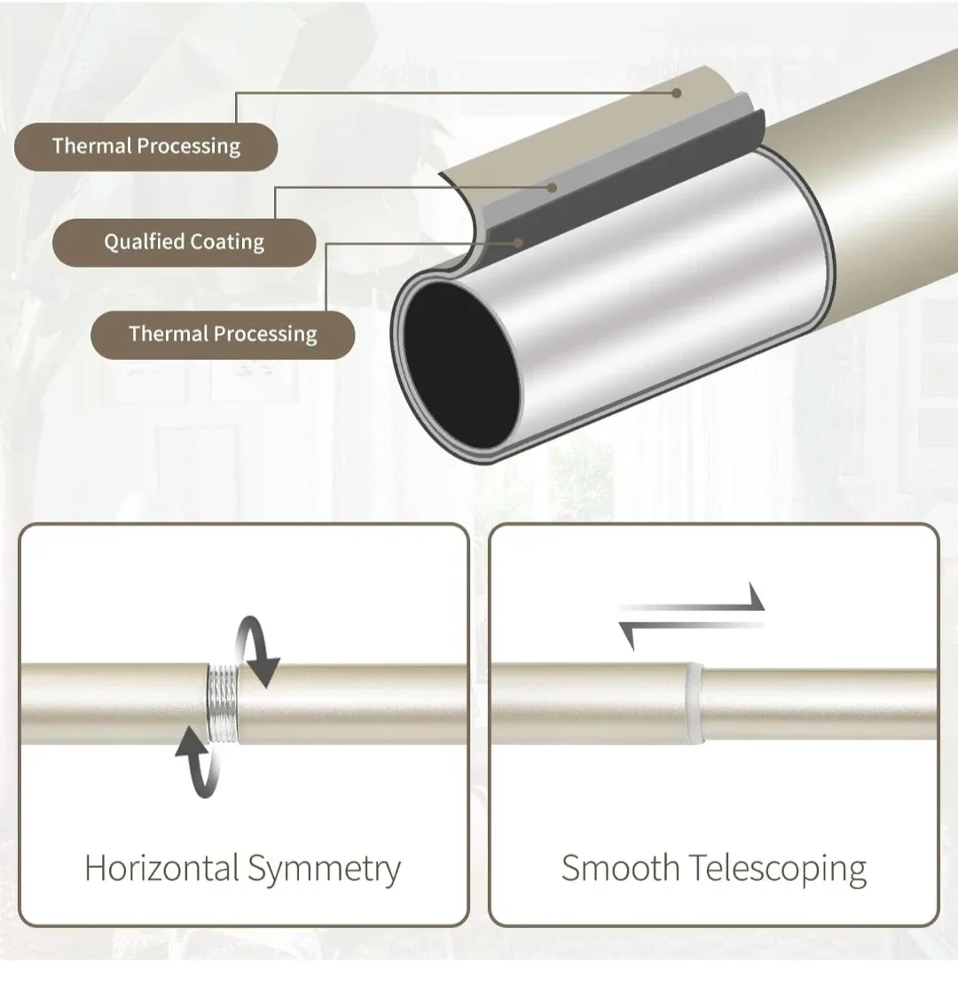 Champagne Curtain Rod 36"-88", 1" Diameter, Heavy Duty image indicator(2)