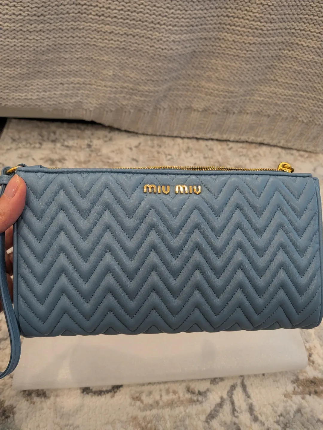 New Miu Miu Nappa Leather Clutch - Astrale Blue