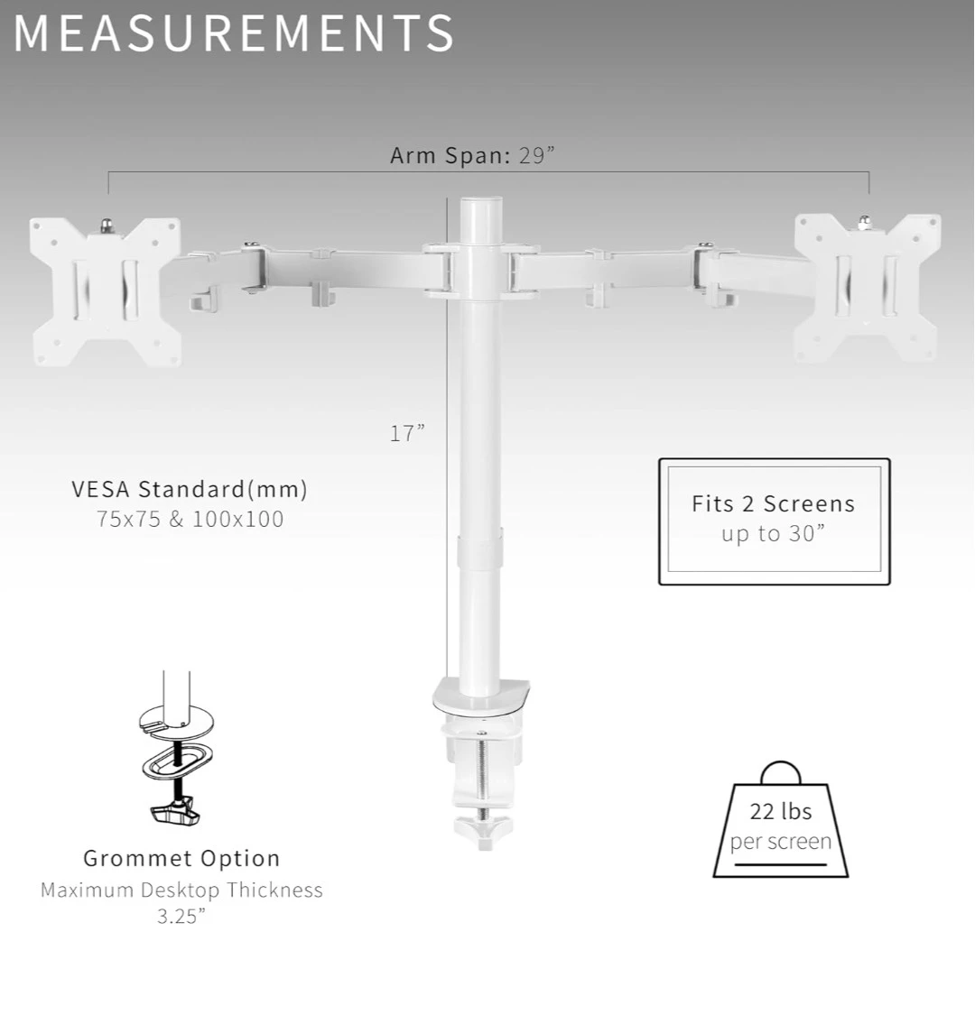 VIVO White Dual 13 to 27 inch LCD LED Monitor Desk Mount Stand - photo 4
