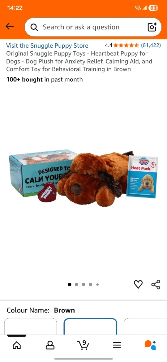 Snuggle Puppy Anxiety Solution - Real-Feel Heartbeat, Brown