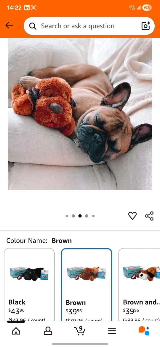 Snuggle Puppy Anxiety Solution - Real-Feel Heartbeat, Brown image indicator(7)