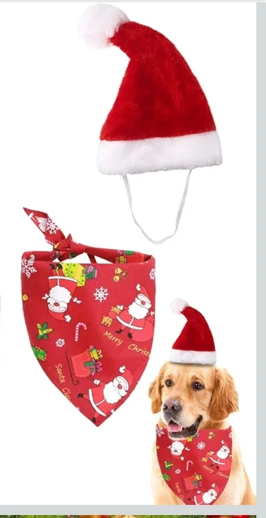 Christmas Pet Costume Set - Hat, Bandana, Bow Tie