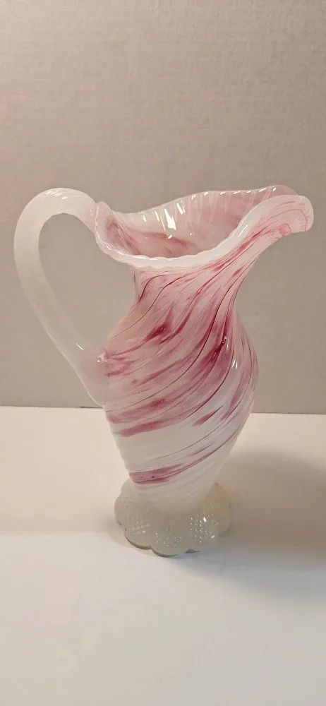 Rossi Swirled White & Red Glass Pitcher image indicator(2)