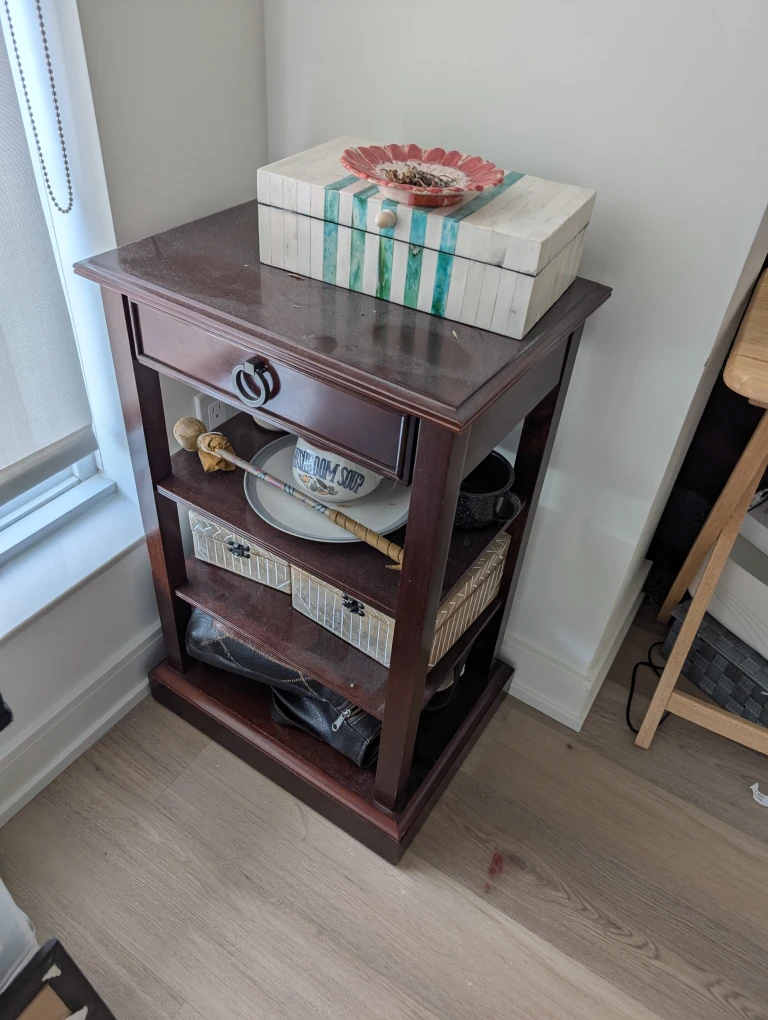 Bombay Dark Wood Side Table with Drawer & Shelves - photo 2