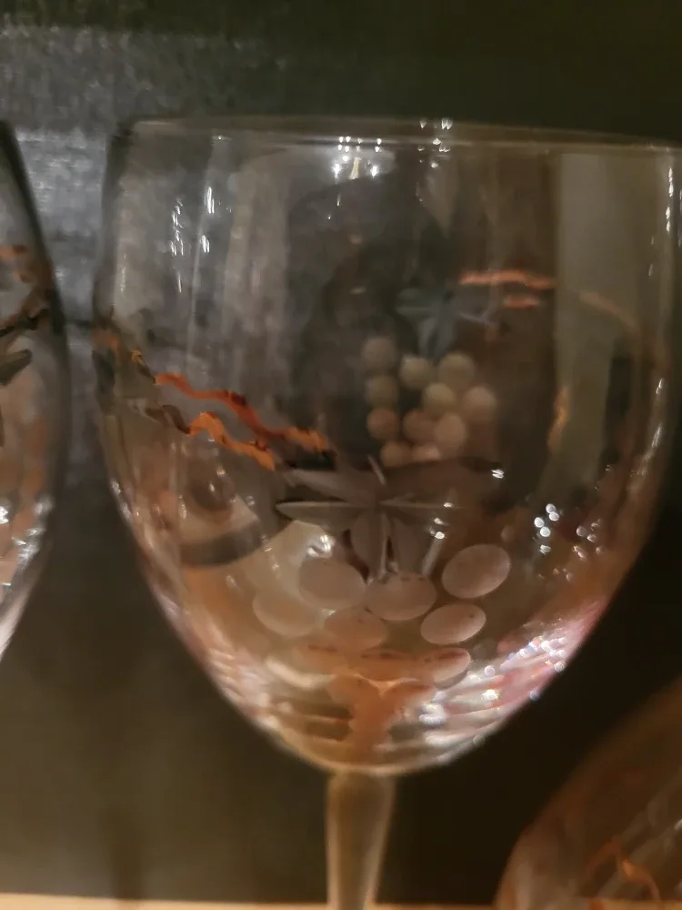 Vintage Etched Hand Painted Glass & Decanter Set image indicator(5)