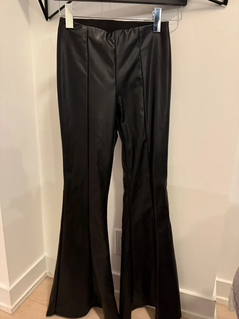 H&M Divided Black Faux Leather Flare Pants - Size 2