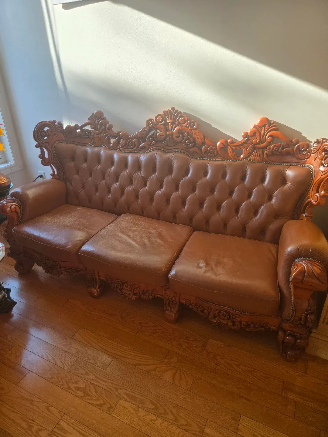Ornate Wood Coffee Table and Sofa Set image indicator(2)