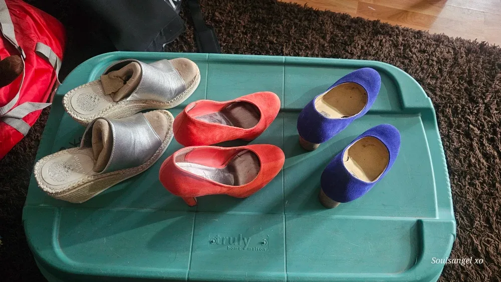 Orange & Blue Suede Heels