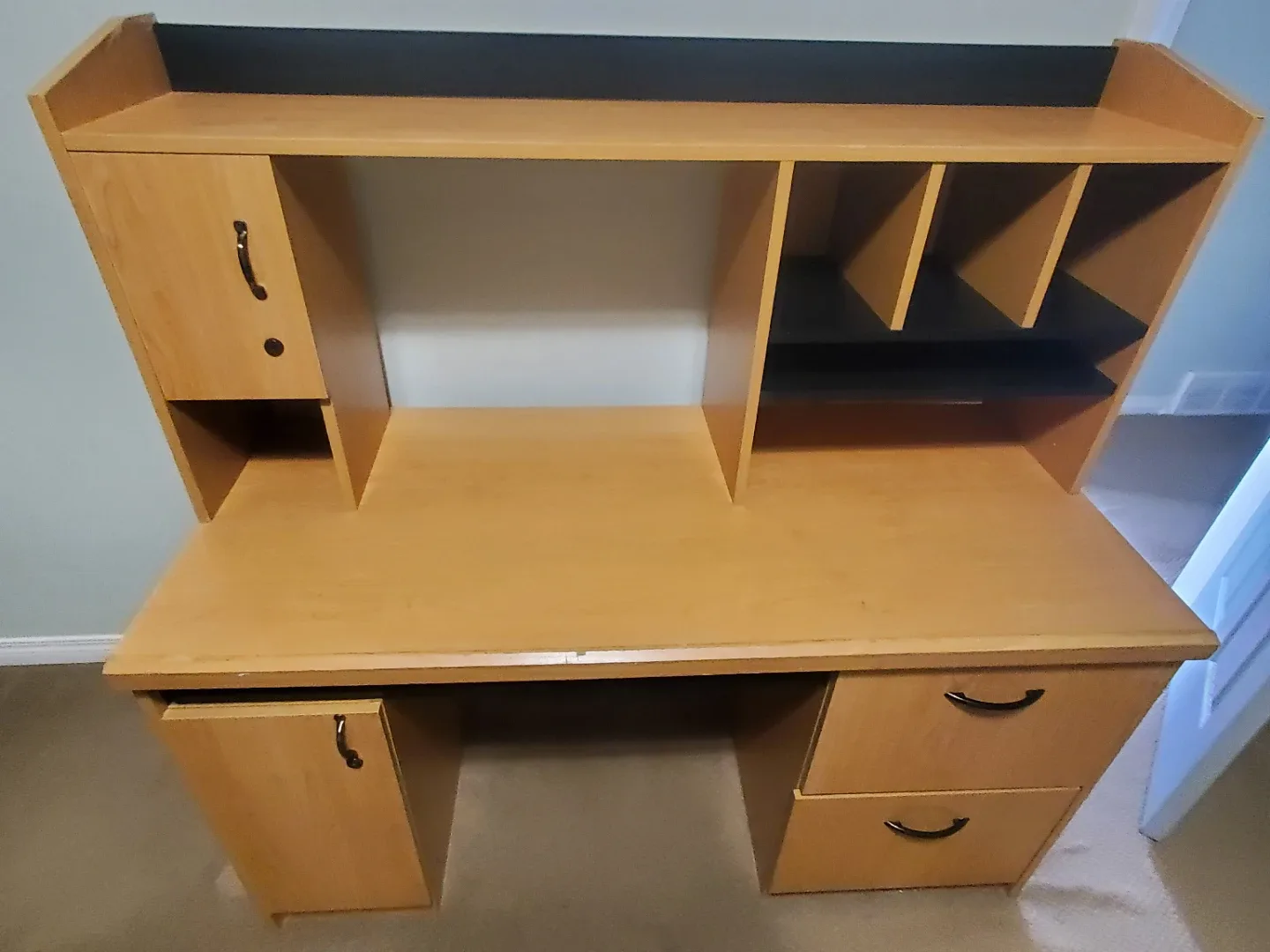 Wooden Desk with Hutch