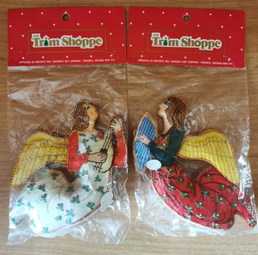 Set of 2 Vintage Embroiderer Ornaments