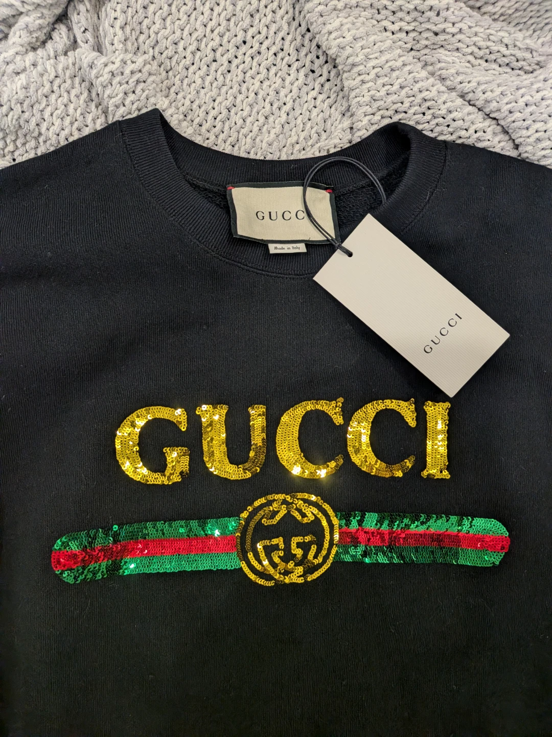 Gucci Black Sequin Logo & Tiger Crewneck Size Small - photo 4