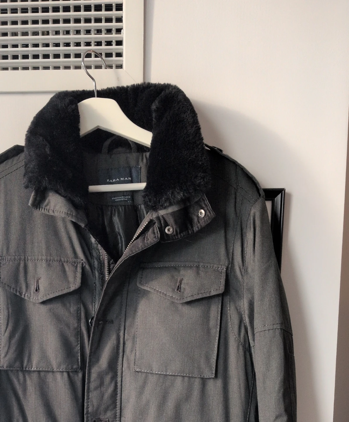 Zara Men’s Grey Fur Collar Padded Zip & Button Parka Jacket - photo 2