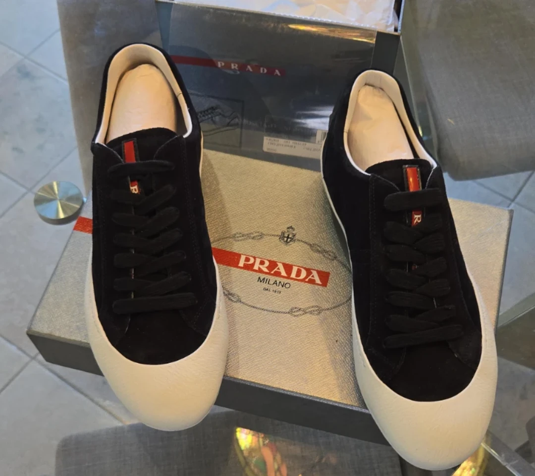 AUTHENTIC- Prada Black & White Sneakers, Box Included