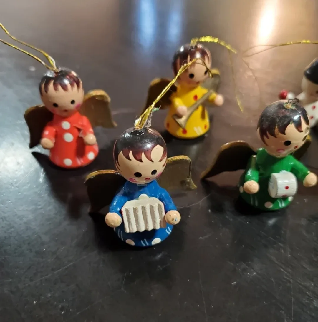 7 Vintage wooden Angel Christmas Ornaments image indicator(3)