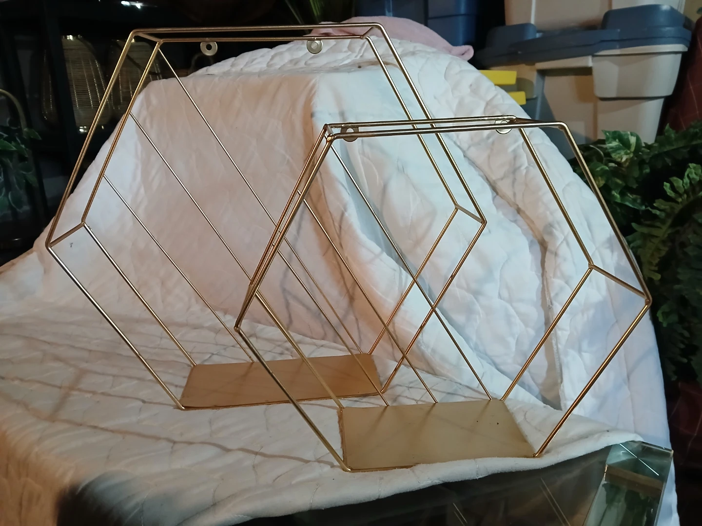 Set of 2 - Gold Hexagon Wall Shelf