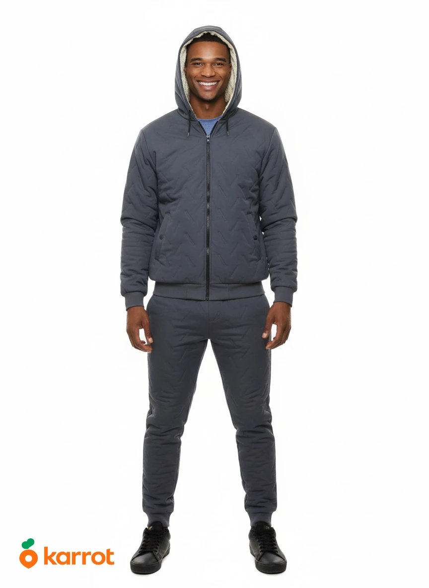 Men's Grey Quilted Tracksuit with Fleece Lining