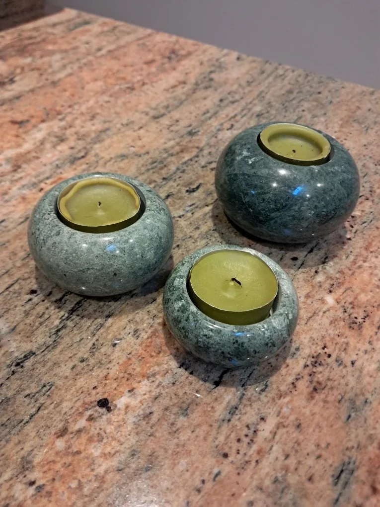 Set of 3 Green Marble Candle Holders