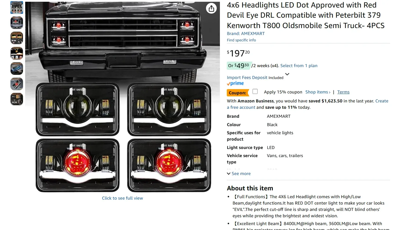 4x6 Headlights for Peterbilt Kenworth Oldsmobile Semi Trucks image indicator(2)