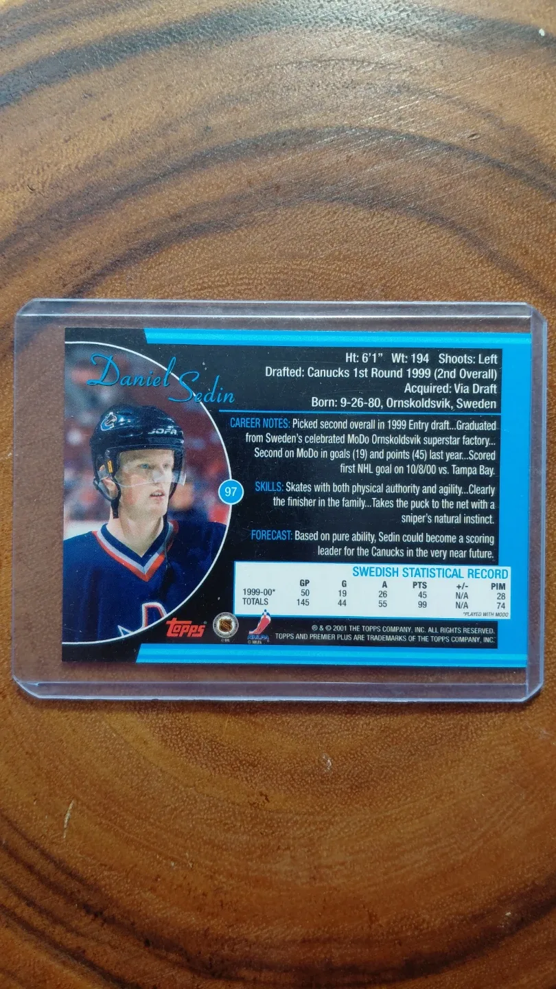 Daniel Sedin Topps Premier Plus Hockey Card Vancouver Canucks image indicator(2)