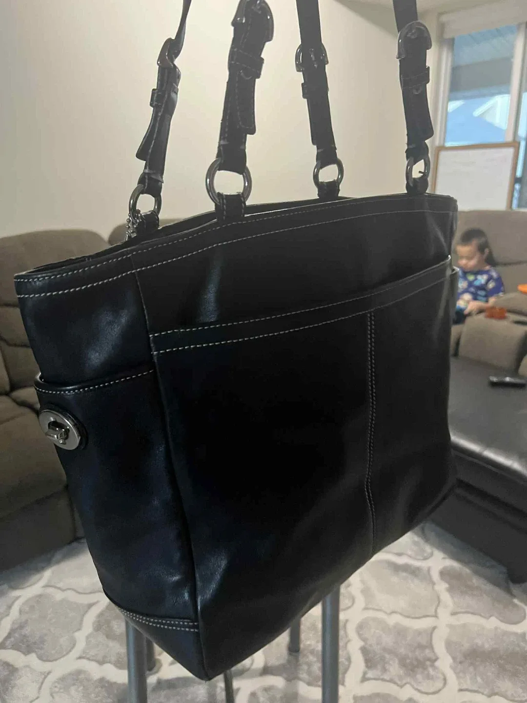 Coach Black Leather Tote Bag image indicator(5)