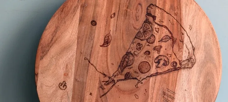 Woodburned by Hand - Acacia Wood Pizza Serving Board with Handle image indicator(2)