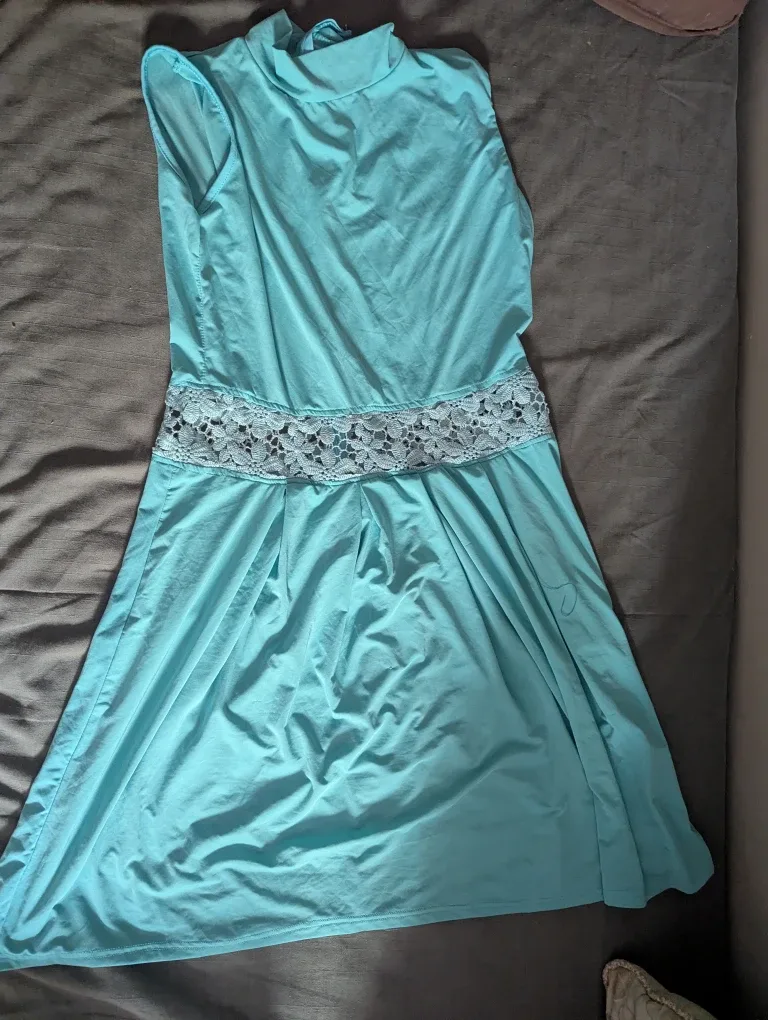 Blue Sleeveless Dress with Lace Detail