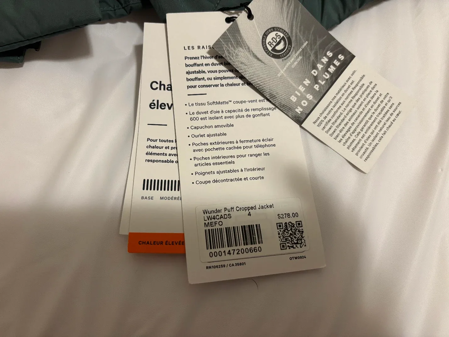 Lululemon Wunder Puff Jacket & Matching  Belt Bag +Keychain image indicator(3)