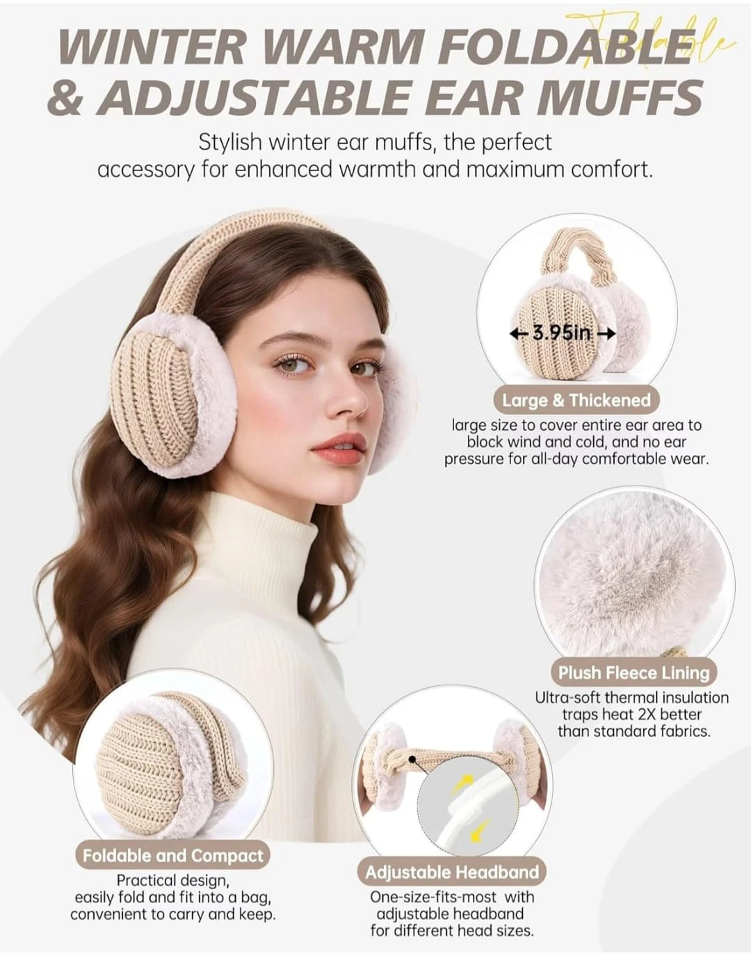 Apevan Winter Set: Beanie, Earmuffs, Scarf & Gloves - Beige - photo 5