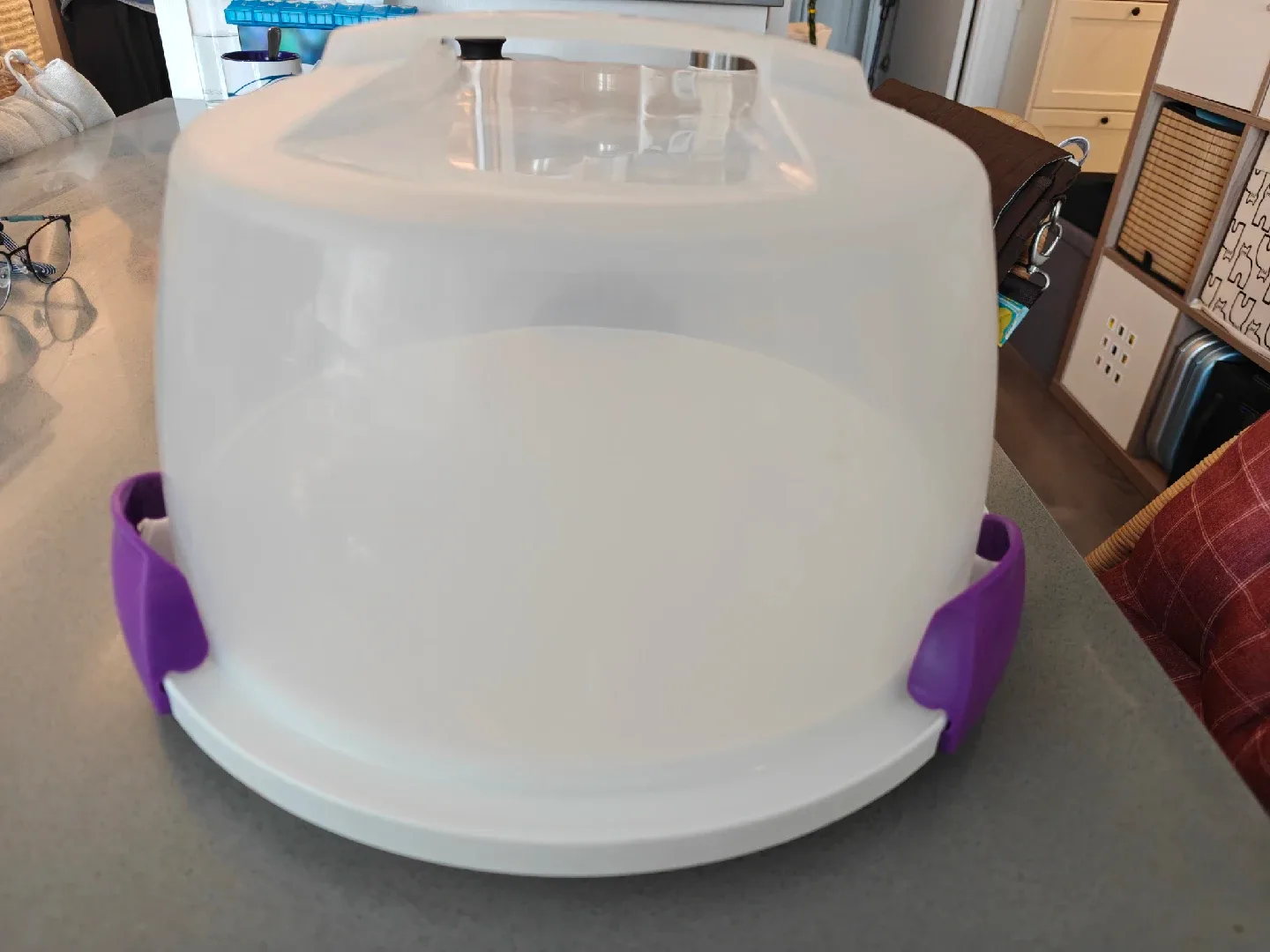 Cake Carrier - White with Purple handles