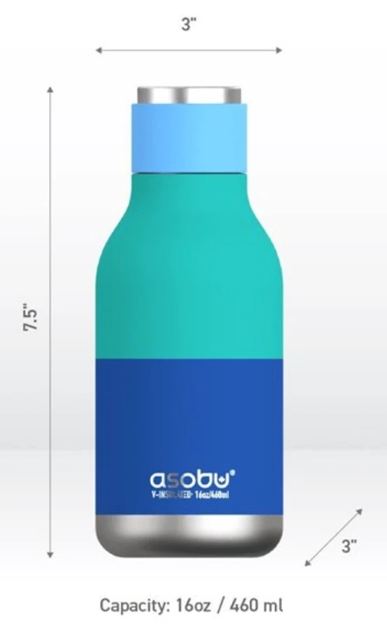 BNIB - Asobu V-Insulated 16oz Bottle - Blue/Teal - photo 4