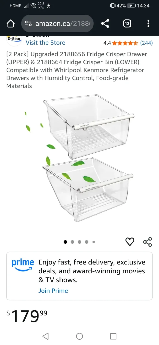 2 Pack Fridge Crisper Drawers