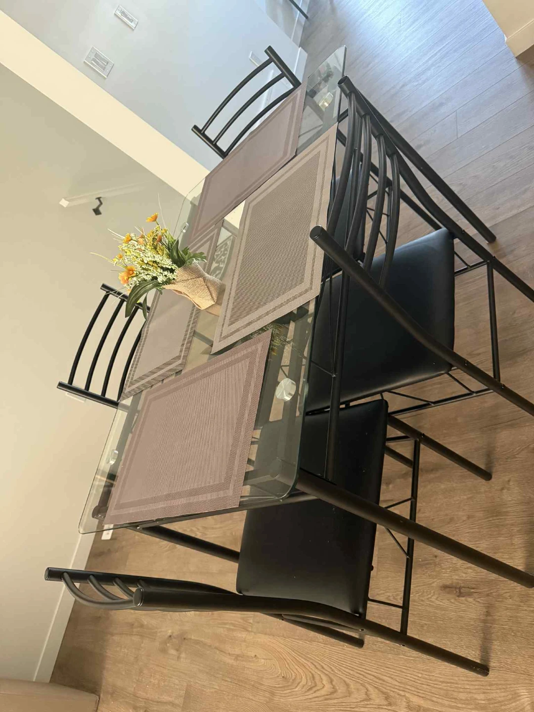 Glass Top Dining Table with 4 Chairs