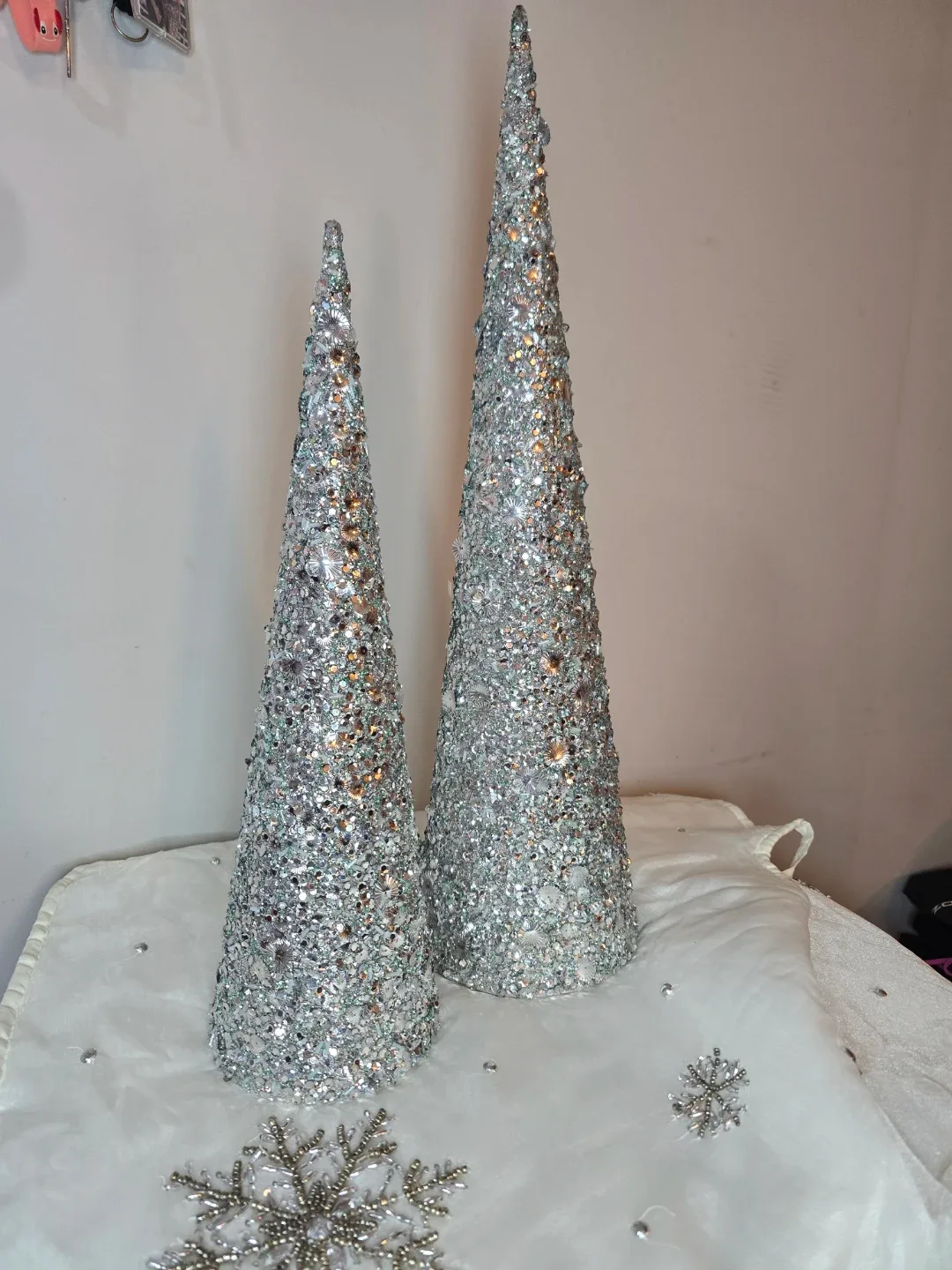 Silver Glitter Christmas Tree Cones - Set of 2 thumbnail
