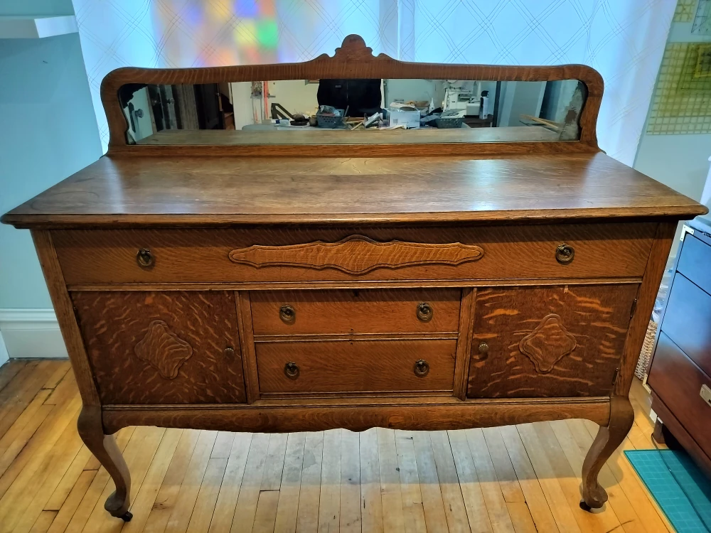 Antique Oak Buffet with Mirror