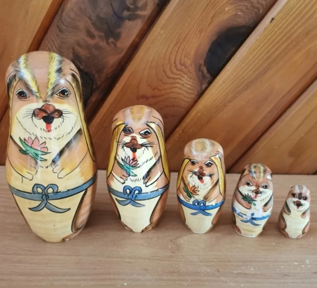 Vintage Set of 5 Bunny Wooden Nesting Dolls