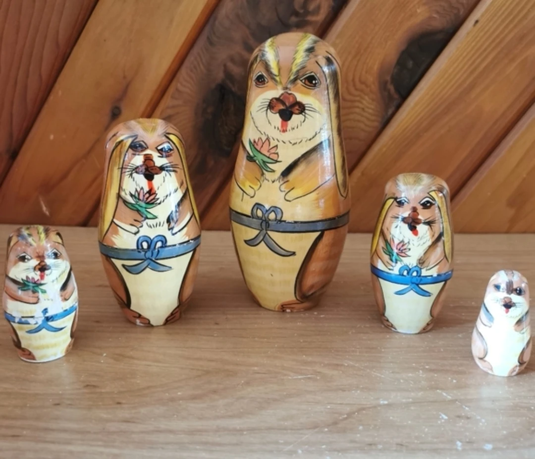 Vintage Set of 5 Bunny Wooden Nesting Dolls - photo 3