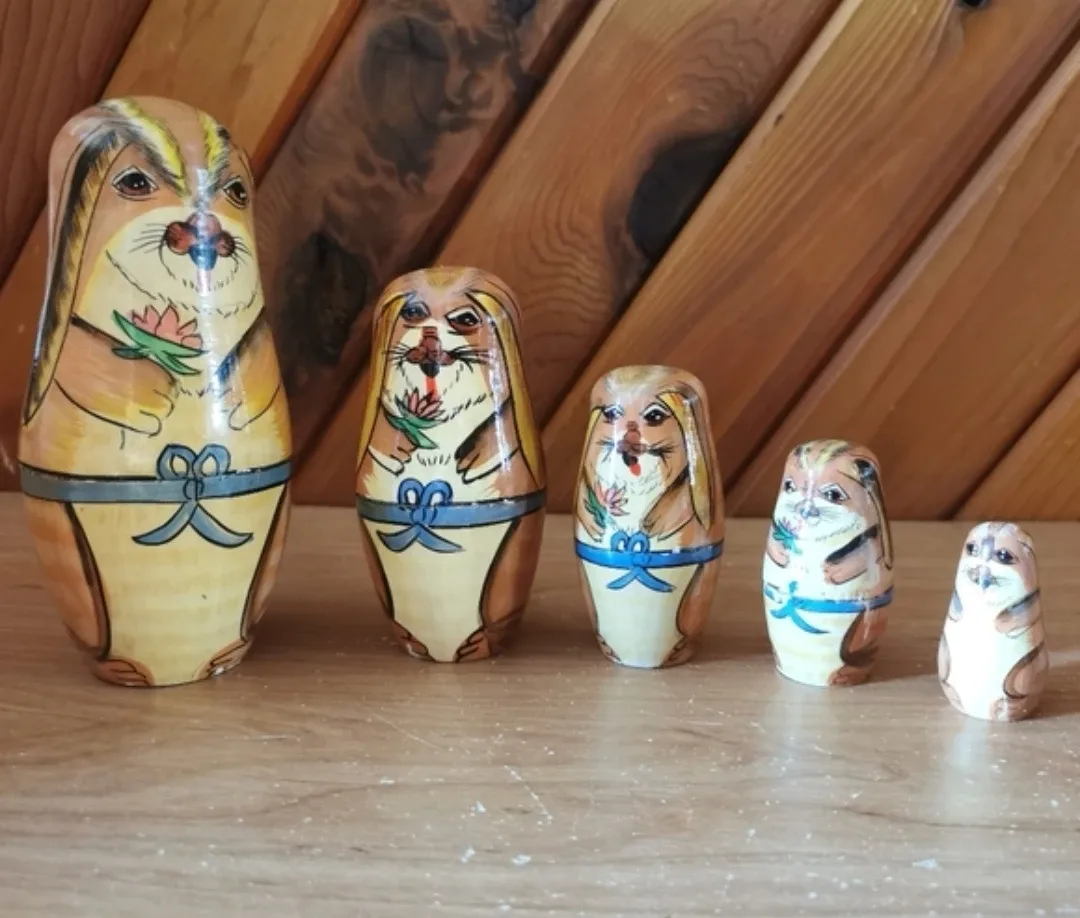 Vintage Set of 5 Bunny Wooden Nesting Dolls image indicator(5)