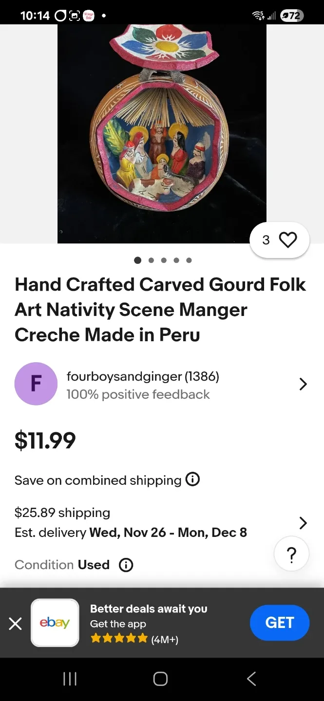 Hand Carved Gourd Folk Art Nativity Scene image indicator(4)