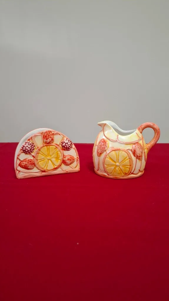 Collectible Vincent Cadeaux Ceramic Creamer & Napkin Holder Set