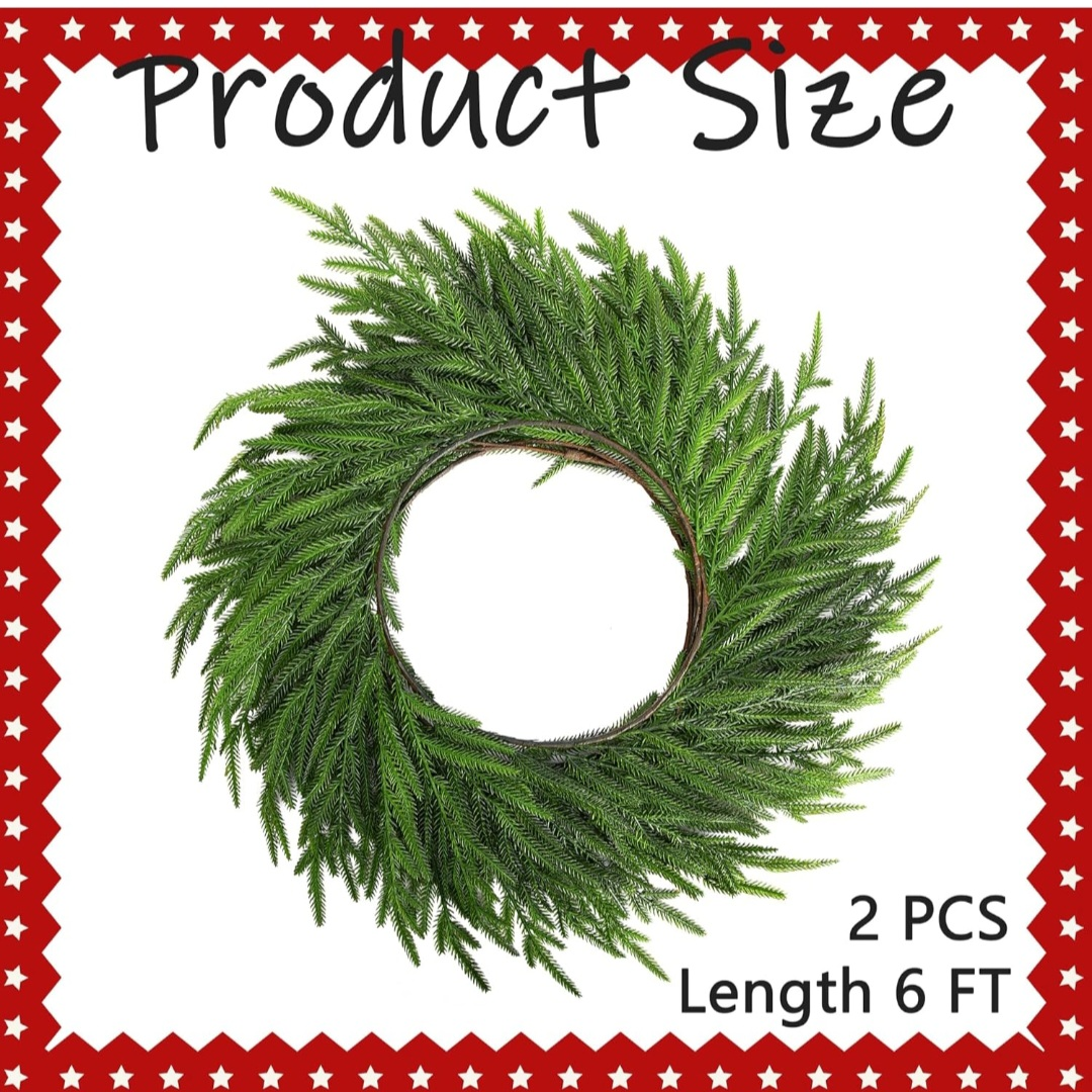 2 pcs Faux Norfolk Pine Christmas Garland 6f each - photo 3