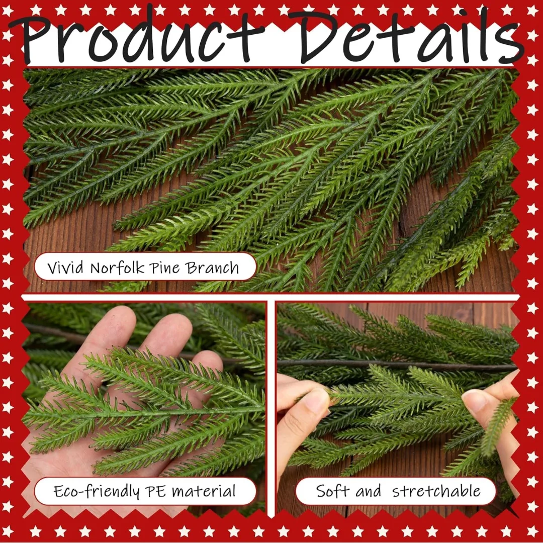 2 pcs Faux Norfolk Pine Christmas Garland 6f each image indicator(4)