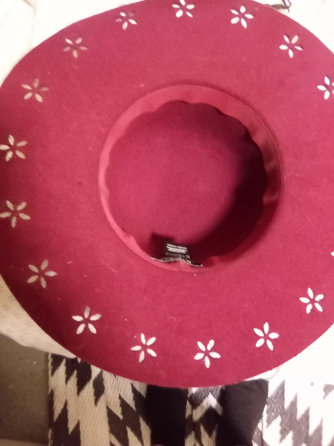 Burgundy Fedora Hat with Floral Cutouts image indicator(2)