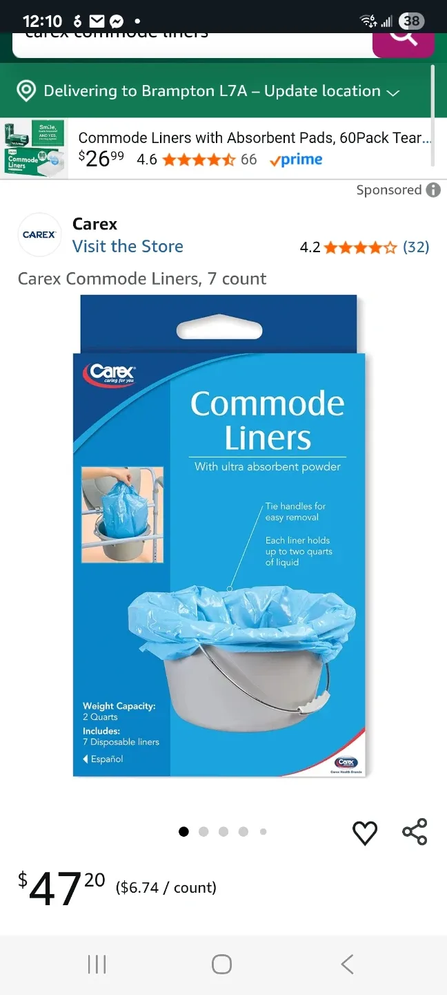 Carex Commode Liners - 7 Disposable Liners thumbnail