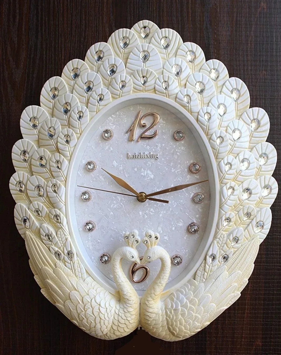 Haizhixing Pearl White Peacock Wall Clock – Elegant Home Decor