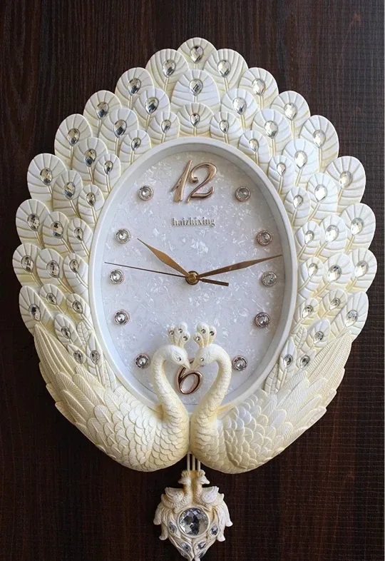 Haizhixing Pearl White Peacock Wall Clock – Elegant Home Decor image indicator(2)