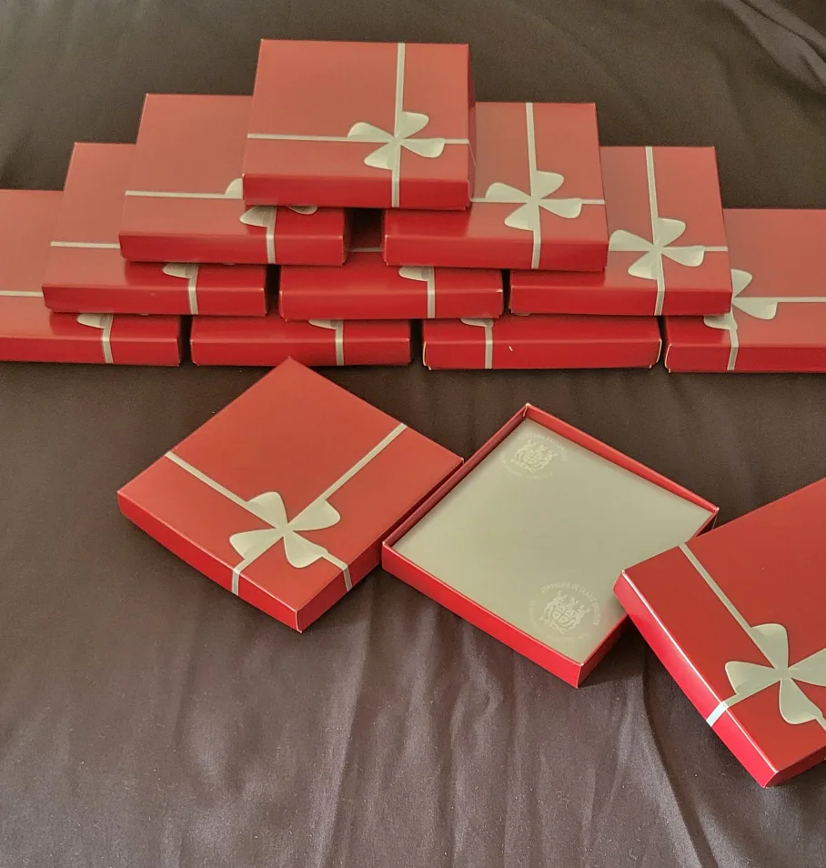 Red Gift Boxes with Silver Ribbon design