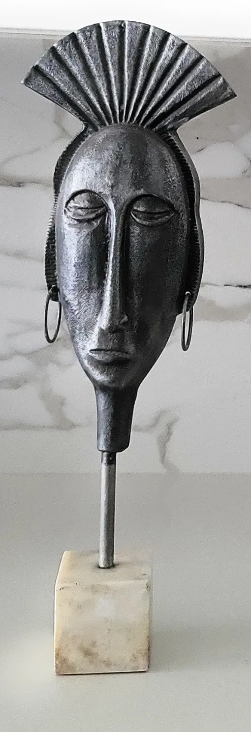 Pair of Decorative Metal AfricanFace Sculptures image indicator(10)